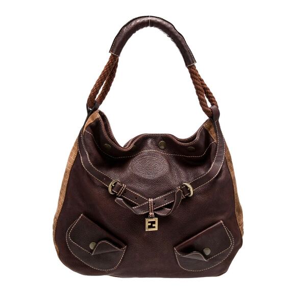 Fendi Vintage Zucchino FF Brown Leather and Suede Hobo - Picture 3 of 6